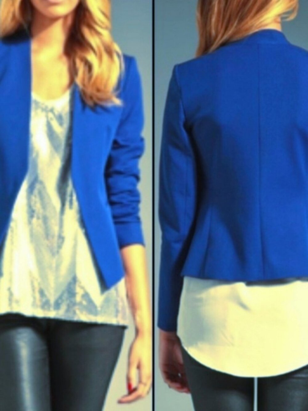 Theory women's Lanai Bistretch open blazer 8 blue collarless twill $395
